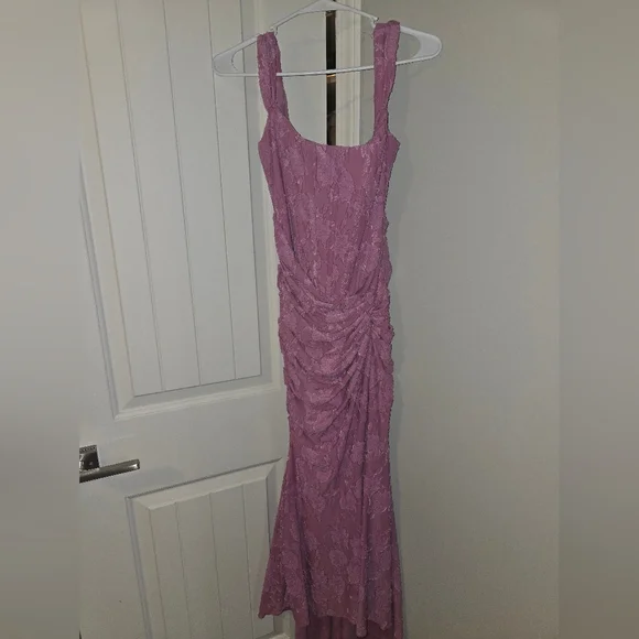House Of CB Cesca Rose Pink Floral Maxi Dress High Low Ruched Medium